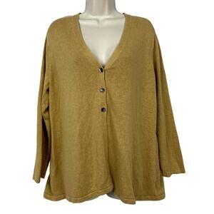 J Jill Cardigan Sweater Womens XL Petite Tan Brown Linen Blend Boxy Oversized